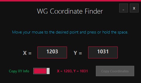 WG Coordinate Finder(鼠标光标坐标位置查找工具) v1.0.2-WG Coordinate Finder(鼠标光标坐标位置查找工具) v1.0.2免费下载