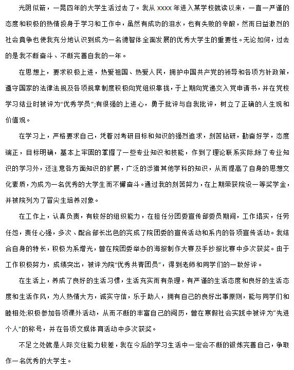 优秀毕业生自我鉴定总结范文模板素材 v1.2下载