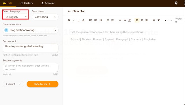 Rytr：AI写作助手